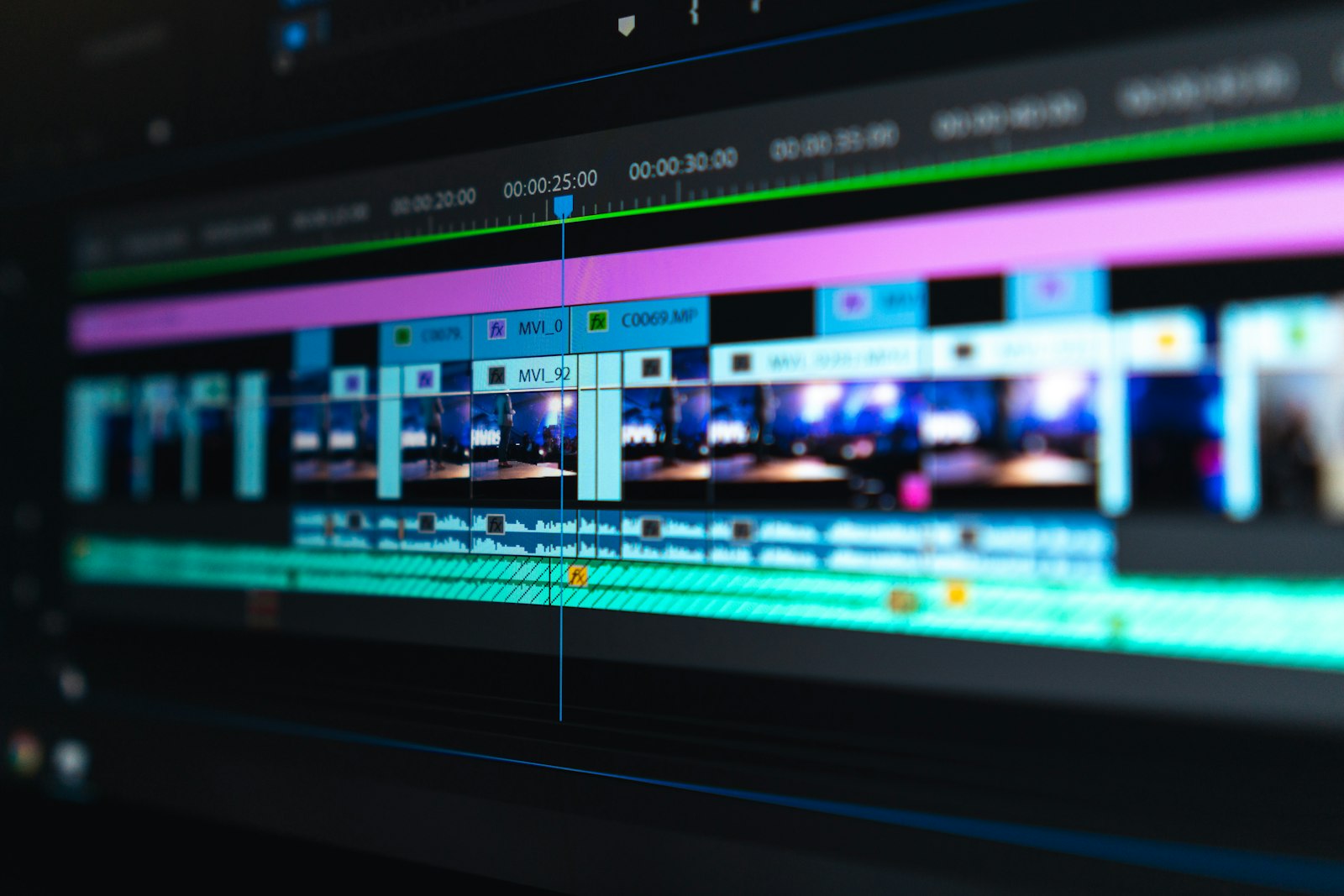 A video editing timeline on a computer screen